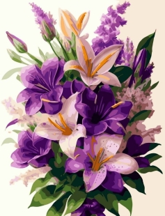 Tapyba pagal skaičius Violetinių lelijų puokštė 40x50 cm