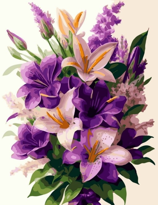 Tapyba pagal skaičius Violetinių lelijų puokštė 40x50 cm
