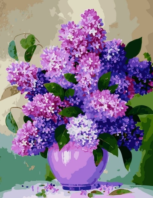 Tapyba pagal skaičius Alyvinė puokštė vazoje 40x50 cm