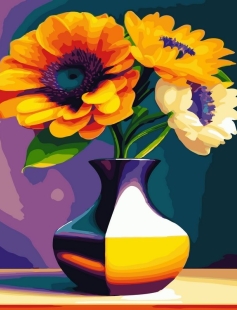 Tapyba pagal skaičius Spalvingos saulėgrąžos vazoje 40x50 cm