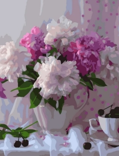 Tapyba pagal skaičius Bijūnų puokštė su vyšniomis 40x50 cm