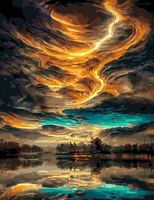 Tapyba pagal skaičius Fantazijos dangus virš ežero 40x50 cm Tapyba pagal skaičius Fantazijos dangus virš ežero 40x50 cm