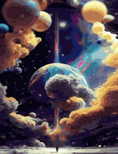 Tapyba pagal skaičius Kosminė fantazija su planetomis 40x50 cm