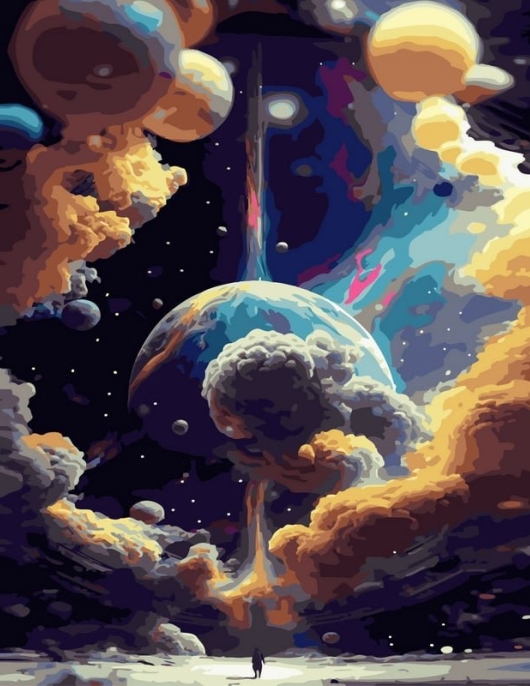 Tapyba pagal skaičius Kosminė fantazija su planetomis 40x50 cm