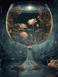 Tapyba pagal skaičius Mėnulio apšviestos bijūnų giraitės prie ežero 40x50 cm