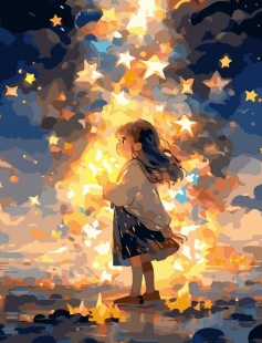 Tapyba pagal skaičius Mergina žvaigždėse ir ugnies šviesoje 40x50 cm