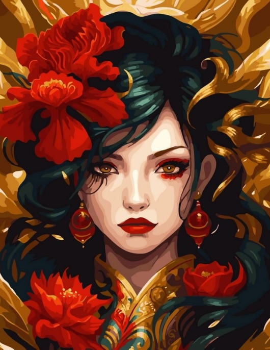 Tapyba pagal skaičius Gėlių portretinė ponia 40x50 cm Tapyba pagal skaičius Gėlių portretinė ponia 40x50 cm