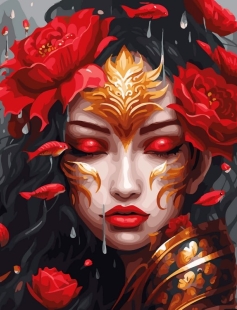 Tapyba pagal skaičius Raudonos kaukės moters fantazija 40x50 cm