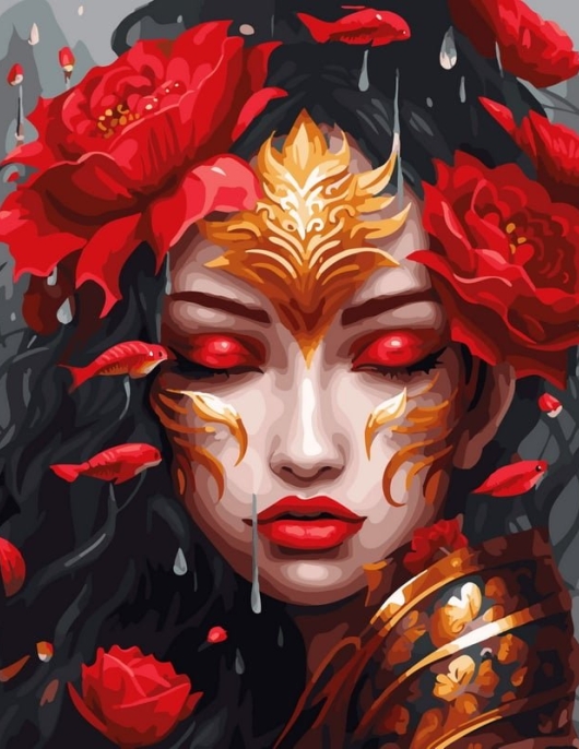 Tapyba pagal skaičius Raudonos kaukės moters fantazija 40x50 cm