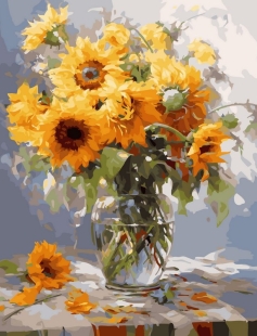 Tapyba pagal skaičius Saulėgrąžos stikliniame inde 40x50 cm