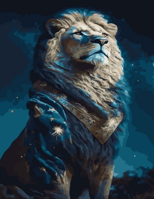 Tapyba pagal skaičius Didingas liūtas po žvaigždėtu dangumi 40x50 cm