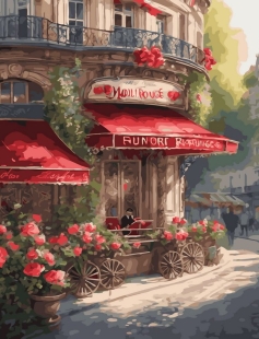 Tapyba pagal skaičius Romantiškasis Paryžiaus gėlių kampelis (Mulen Ružas) 40x50 cm