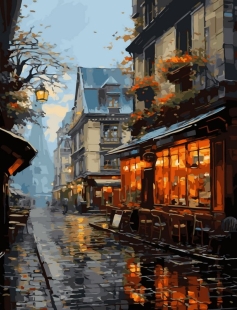 Tapyba pagal skaičius Jauki vakaro kavinės gatvė 40x50 cm