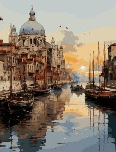 Tapyba pagal skaičius Venecijos saulėlydžio kanalas 40x50 cm