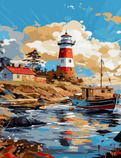 Tapyba pagal skaičius Švyturio ir laivų uosto vaizdas 40x50 cm