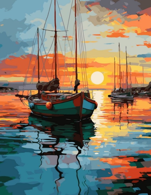 Tapyba pagal skaičius Buriavimas į saulėlydį 40x50 cm