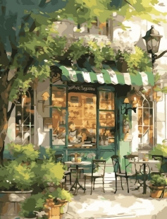 Tapyba pagal skaičius Žavinga Žaliosios gatvės kavinė 40x50 cm