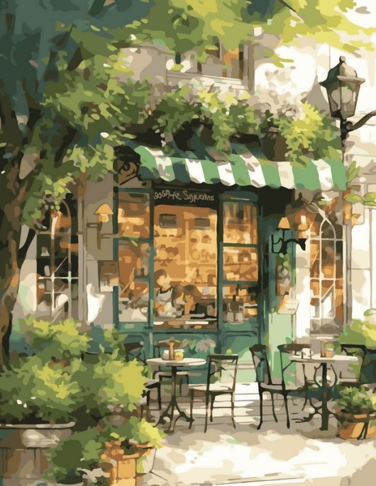 Tapyba pagal skaičius Žavinga Žaliosios gatvės kavinė 40x50 cm