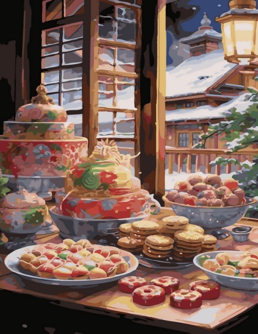 Tapyba pagal skaičius Jaukūs žiemos saldumynai prie lango 40x50 cm