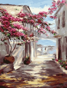 Tapyba pagal skaičius Viduržemio jūros alėja su bugenvilija 40x50 cm