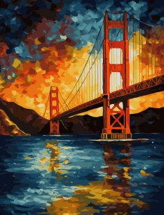 Tapyba pagal skaičius Auksinių vartų tiltas saulėlydžio metu 40x50 cm