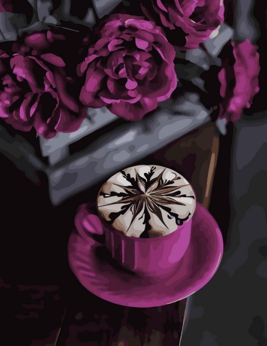 Tapyba pagal skaičius Kavos ir rožių natiurmortas 40x50 cm