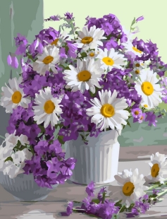 Tapyba pagal skaičius Vasaros puokštė su ramunėlėmis ir levandomis 40x50 cm