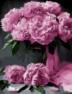 Tapyba pagal skaičius Rožiniai bijūnai vazoje 40x50 cm