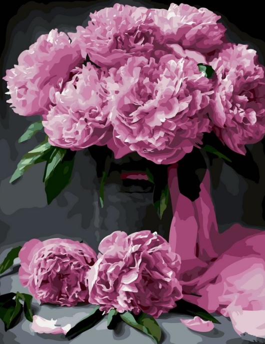 Tapyba pagal skaičius Rožiniai bijūnai vazoje 40x50 cm