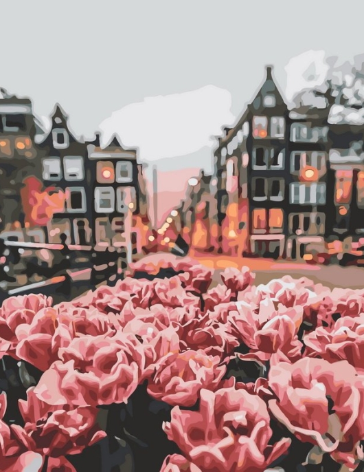 Tapyba pagal skaičius Tulpės mieste sutemus 40x50 cm