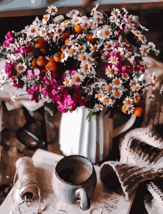 Tapyba pagal skaičius Jauki kaimiška puokštė su kava 40x50 cm