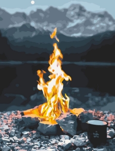 Tapyba pagal skaičius Laužavietė prie ežero naktį 40x50 cm