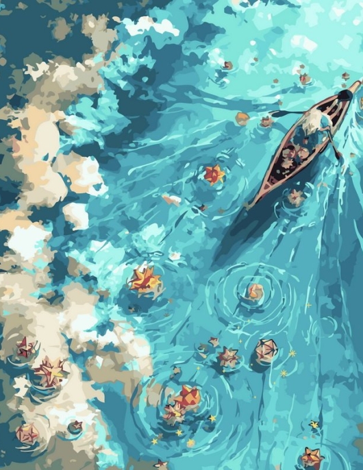 Tapyba pagal skaičius Rudens upė su valtimi (vaizdas iš viršaus) 40x50 cm