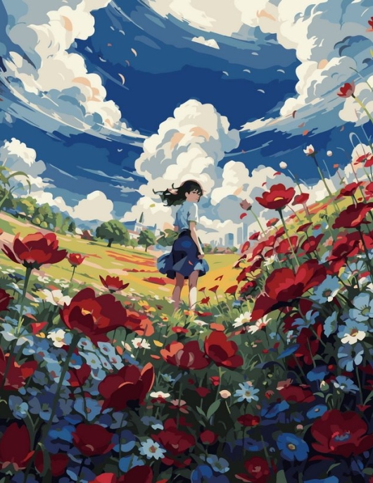 Tapyba pagal skaičius Mergina eina per aguonų lauką 40x50 cm