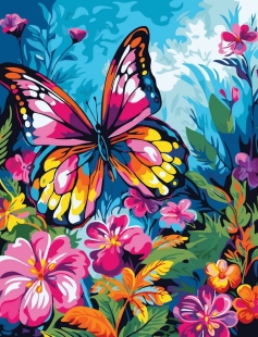 Tapyba pagal skaičius Spalvingas drugelis tarp gėlių 40x50 cm