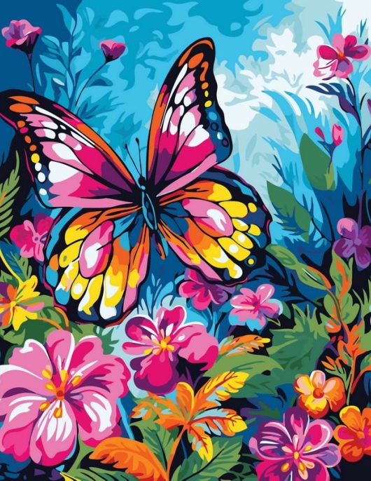 Tapyba pagal skaičius Spalvingas drugelis tarp gėlių 40x50 cm