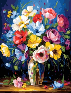 Tapyba pagal skaičius Ryški bijūnų sodo kompozicija 40x50 cm