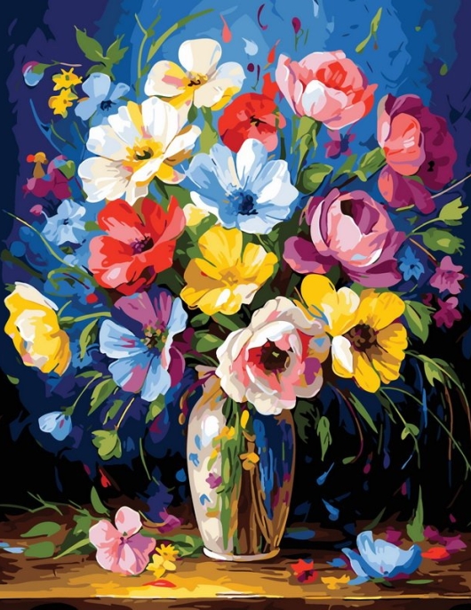 Tapyba pagal skaičius Ryški bijūnų sodo kompozicija 40x50 cm