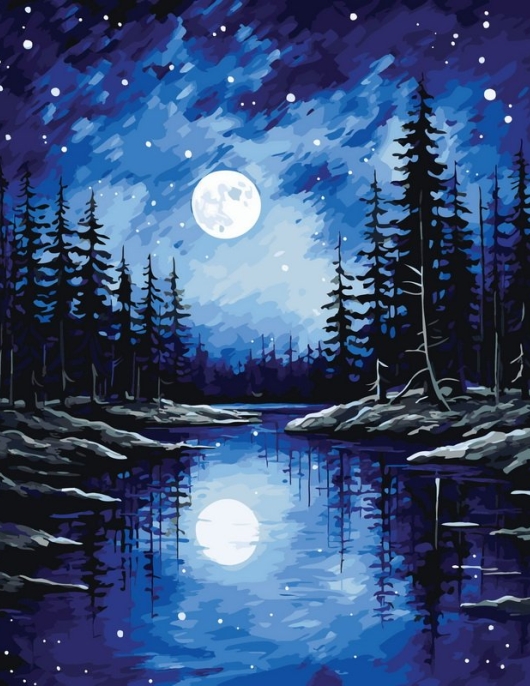 Tapyba pagal skaičius Mėnesienos miško sapnų peizažas 40x50 cm