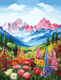 Tapyba pagal skaičius Gėlės ir kalnų vaizdas 40x50 cm