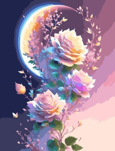 Tapyba pagal skaičius Mėnesienos gėlių sapnų kompozicija 40x50 cm