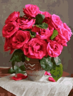 Tapyba pagal skaičius Raudonų rožių natiurmortų puokštė 40x50 cm