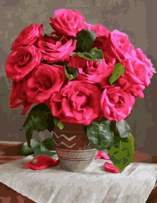 Tapyba pagal skaičius Raudonų rožių natiurmortų puokštė 40x50 cm