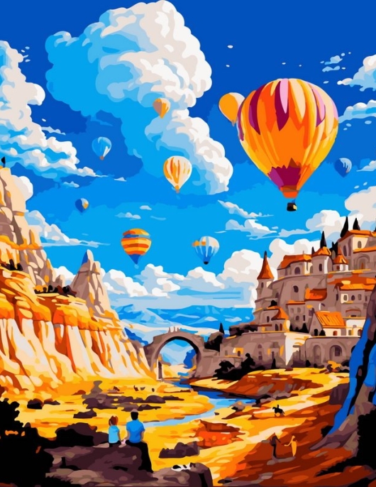 Tapyba pagal skaičius Karšto oro balionai virš Canyon Town 40x50 cm