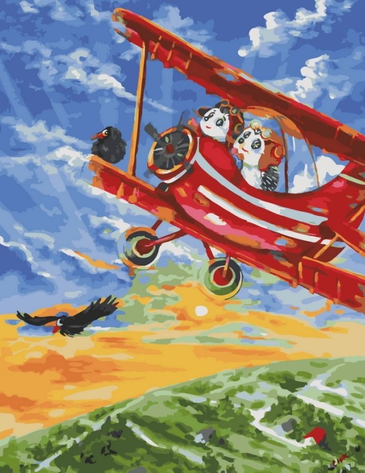 Tapyba pagal skaičius Mieli gyvūnai skraido vintažiniu lėktuvu 40x50 cm