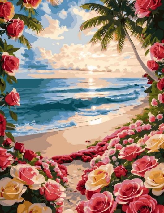 Tapyba pagal skaičius Tropinių rožių paplūdimio rojus 40x50 cm