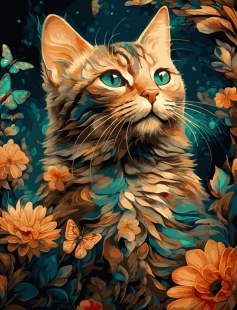 Tapyba pagal skaičius Rudens katė su drugeliais 40x50 cm