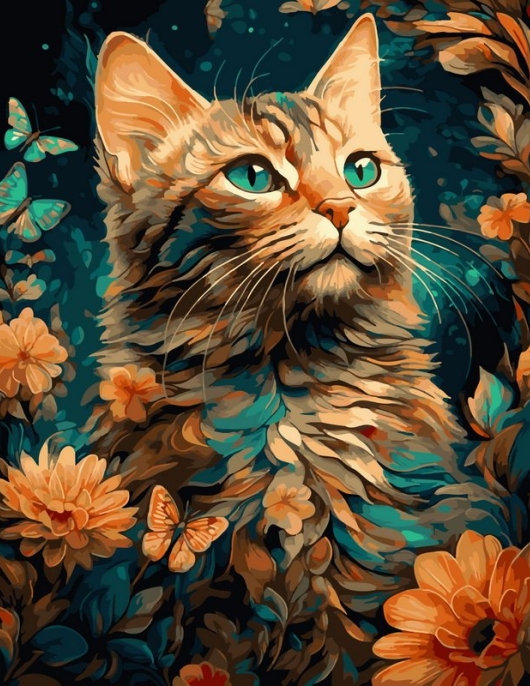 Tapyba pagal skaičius Rudens katė su drugeliais 40x50 cm