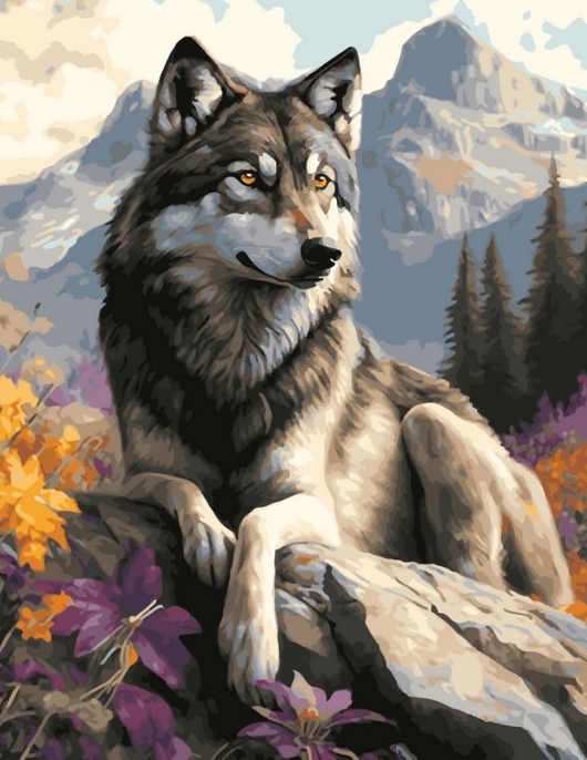 Tapyba pagal skaičius Didingas vilkas kalnuose 40x50 cm