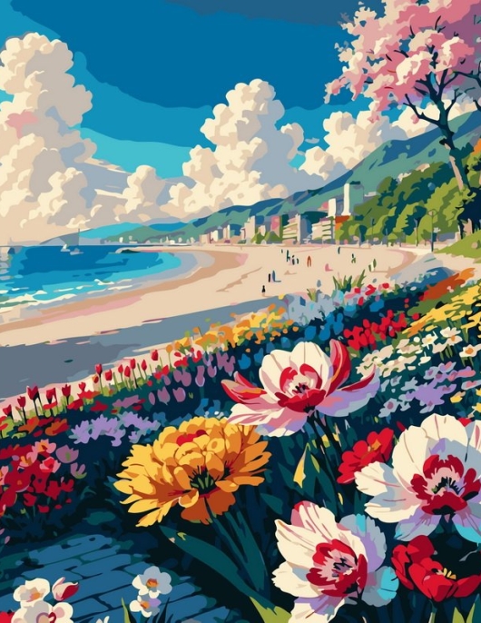 Tapyba pagal skaičius Žydinčioje pajūrio promenadoje 40x50 cm